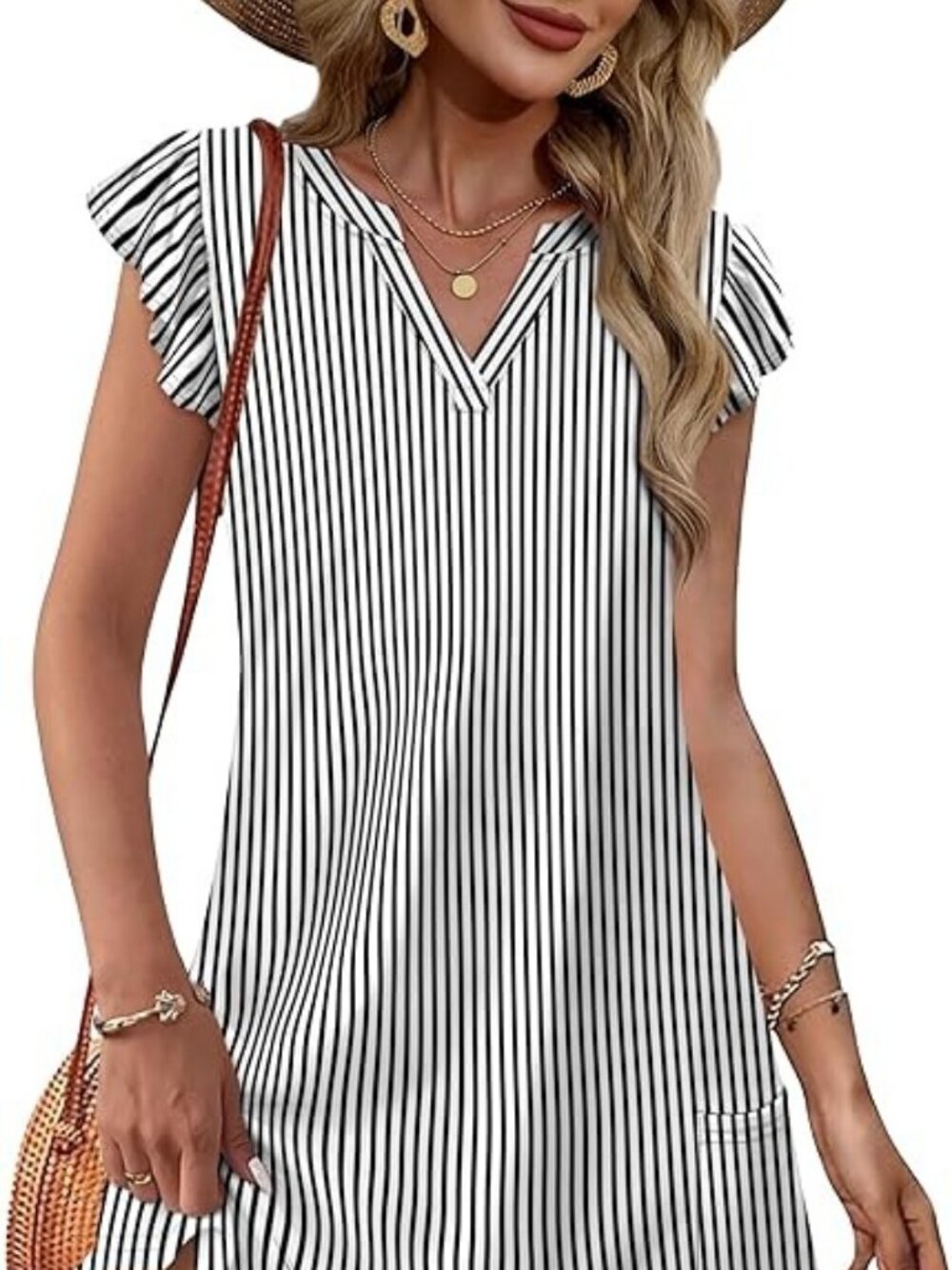 Spring Summer Dresses for Women 2026 Casual Ruffle Sleeve V Neck Loose Swing